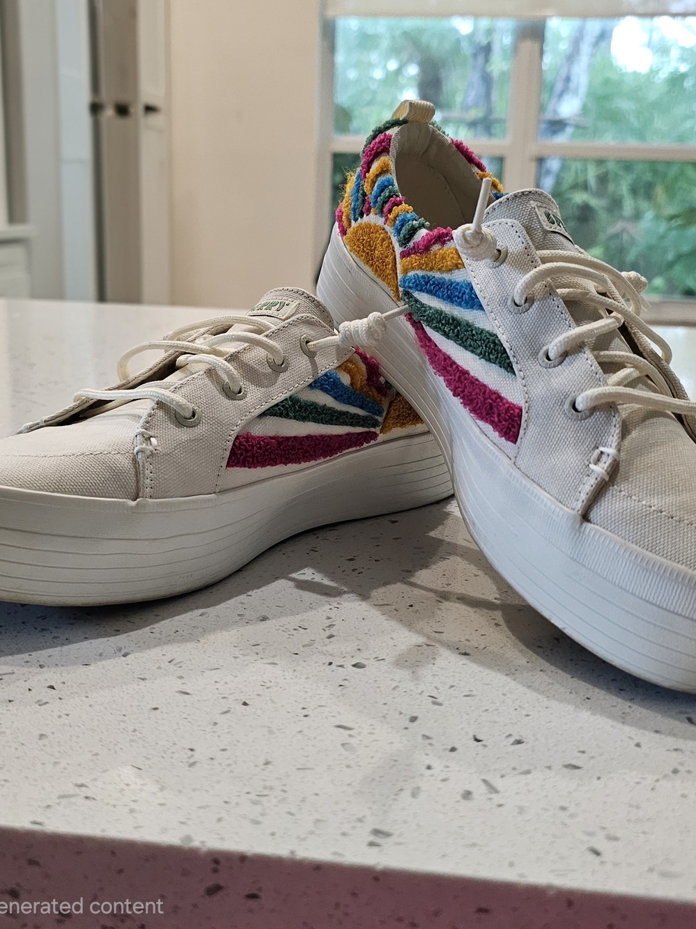 Sperry Cream Platform Sneakers with Pink, Blue, Green, Yellow & Orange Accents
